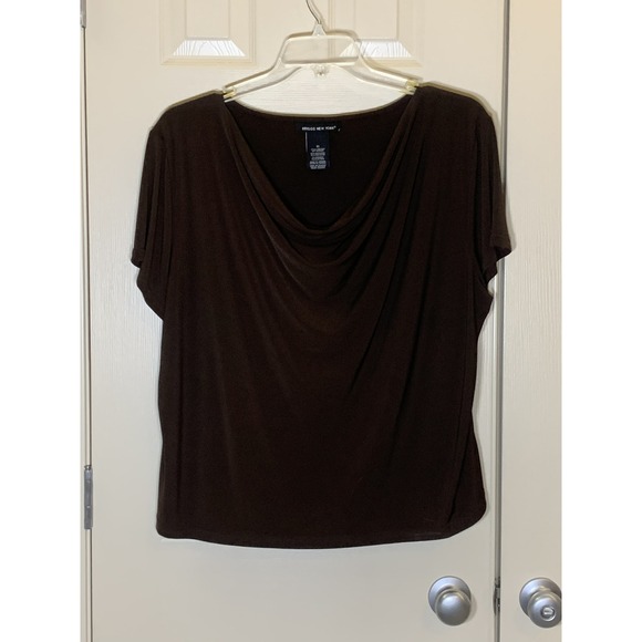 Briggs New York Tops - Briggs New York Cowl Neck Blouse Womens 3X Brown EUC Short Sleeve Top
